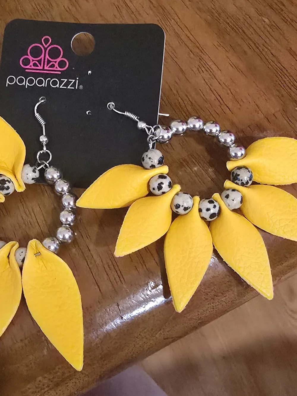 paparazzi Yellow Petal Hoop Earrings with Silver Beads